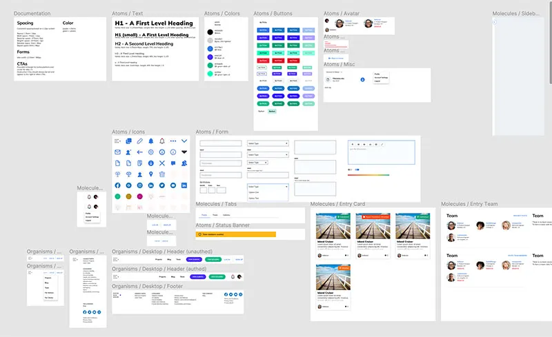 various atoms and components in Figma